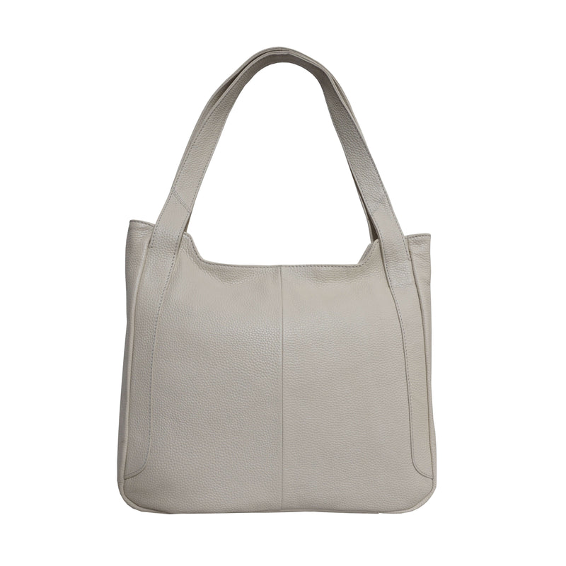 'Harriet' Cream Pebble Grain Real Leather Slouchy Hobo Bag