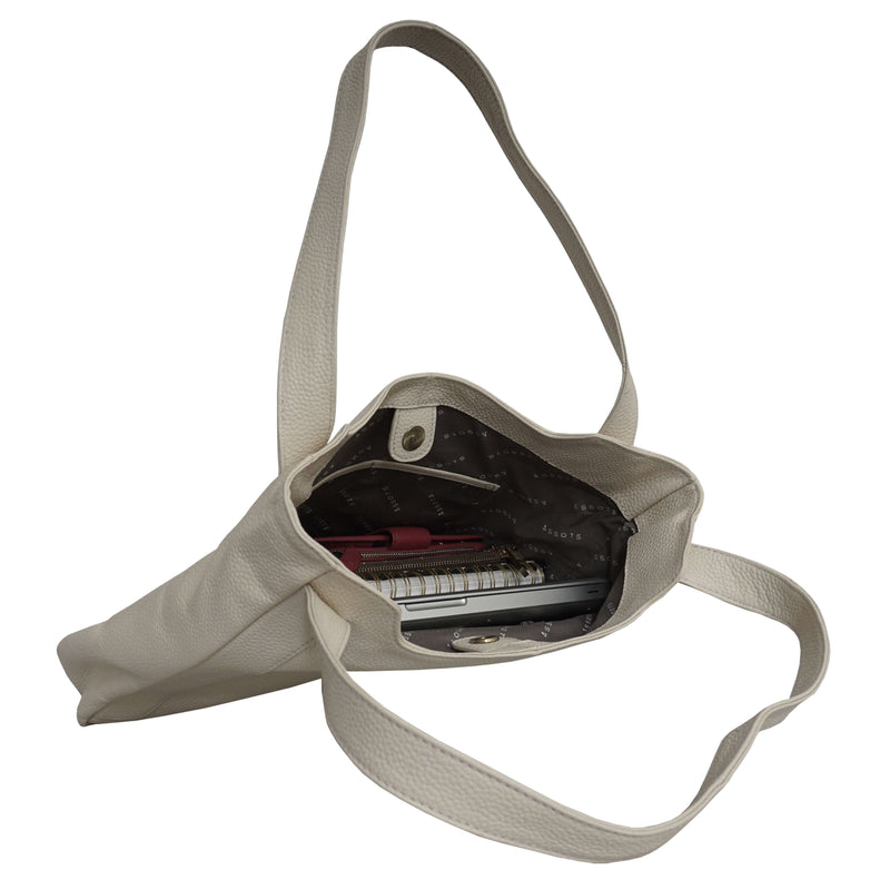 'Harriet' Cream Pebble Grain Real Leather Slouchy Hobo Bag