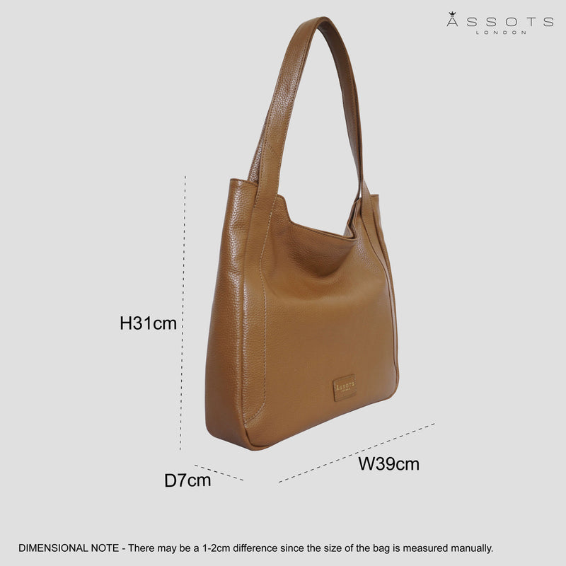 'Harriet' Tan Pebble Grain Real Leather Slouchy Hobo Bag