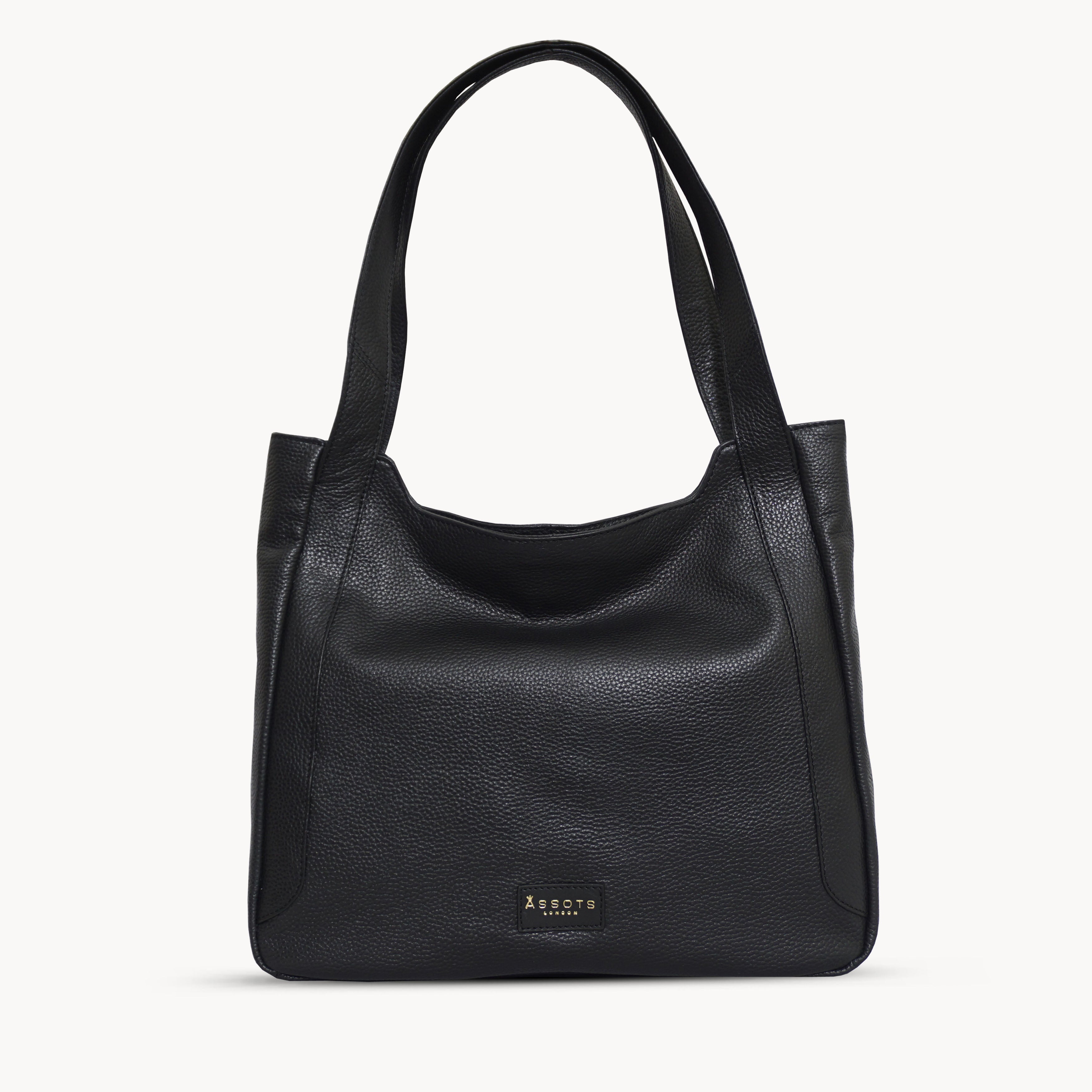 'Harriet' Black Pebble Grain Real Leather Slouchy Hobo Bag