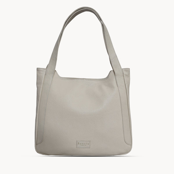 'Harriet' Cream Pebble Grain Real Leather Slouchy Hobo Bag