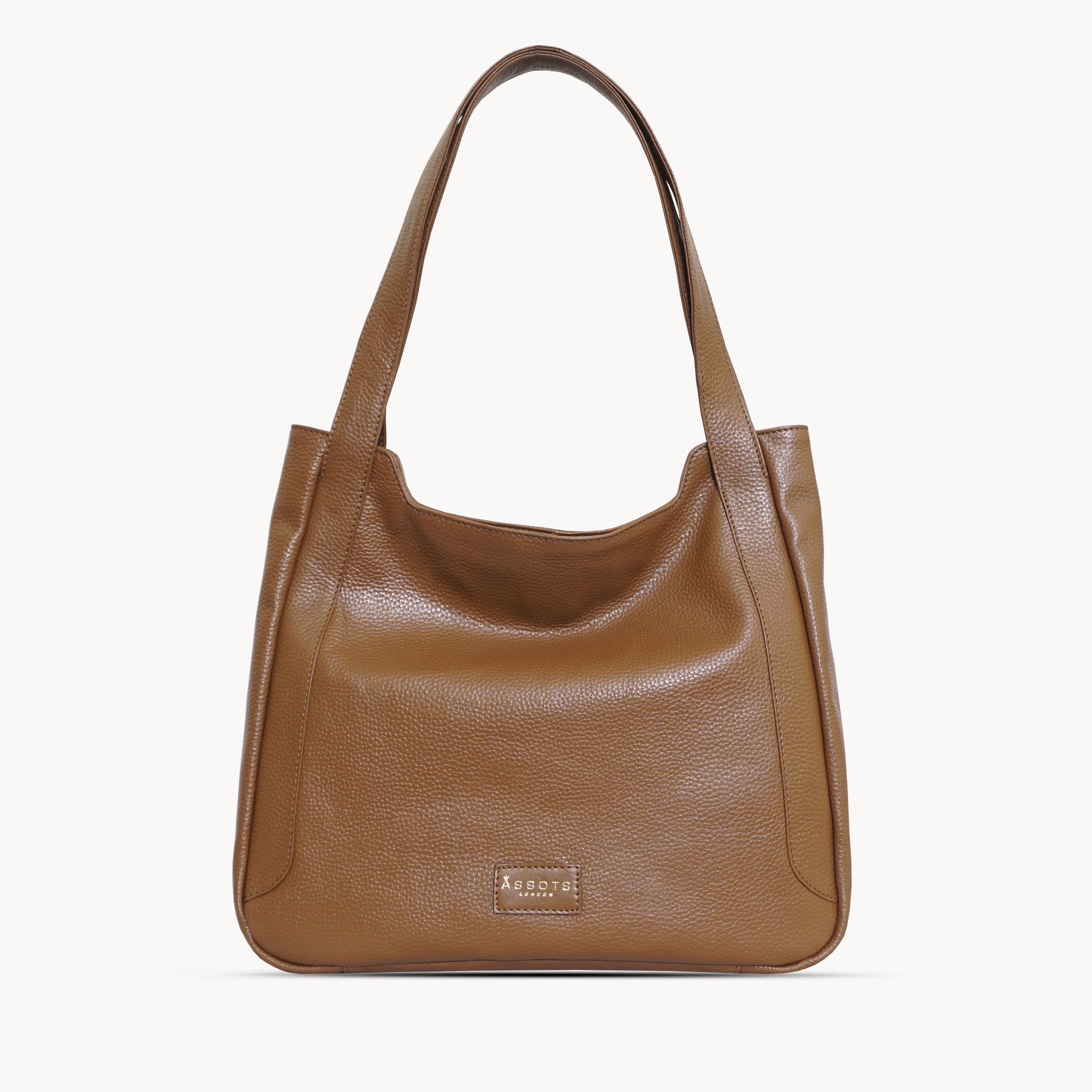 'Harriet' Tan Pebble Grain Real Leather Slouchy Hobo Bag