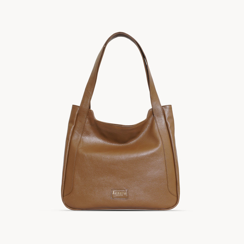 'Harriet' Tan Pebble Grain Real Leather Slouchy Hobo Bag