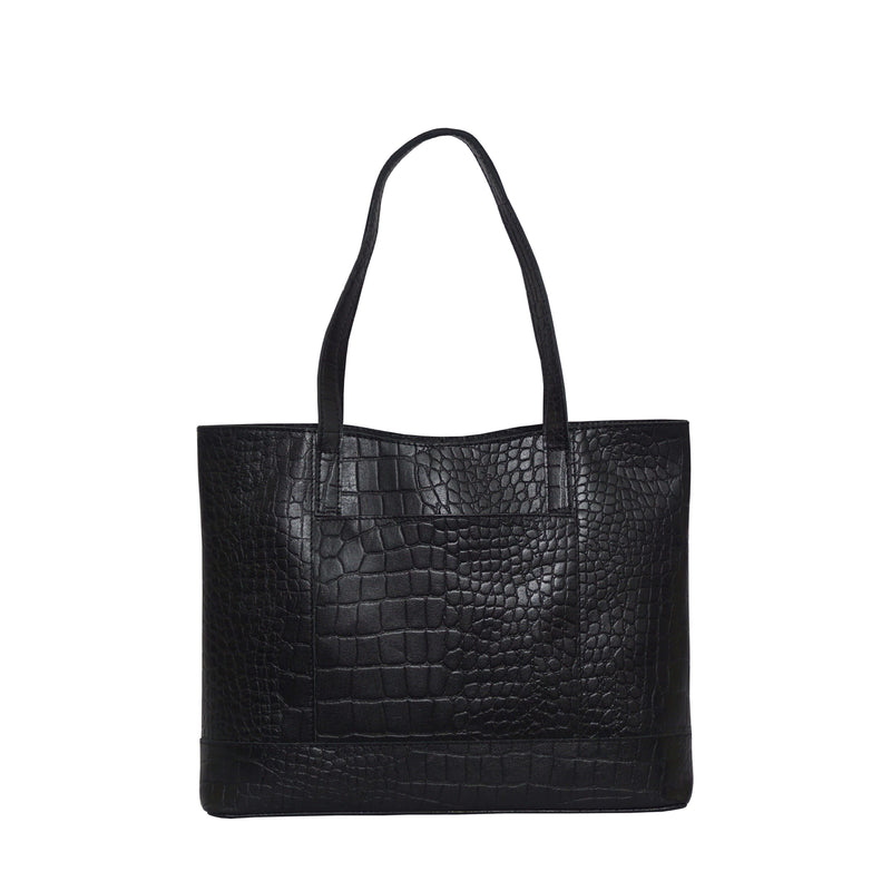 'HELENE' Black Croc Designer Leather Grab Bag