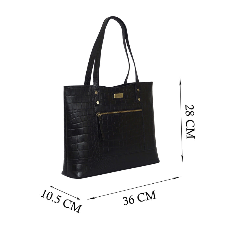 'HELENE' Black Croc Designer Leather Grab Bag