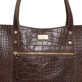 'HELENE' Brown Croc Designer Leather Grab Bag