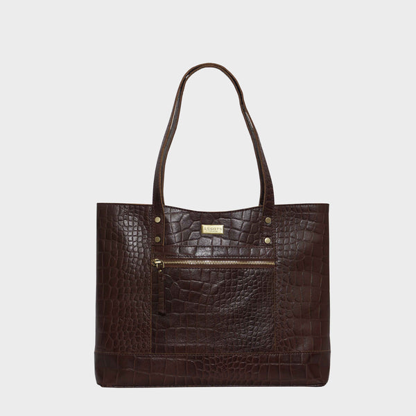 'HELENE' Brown Croc Designer Leather Grab Bag