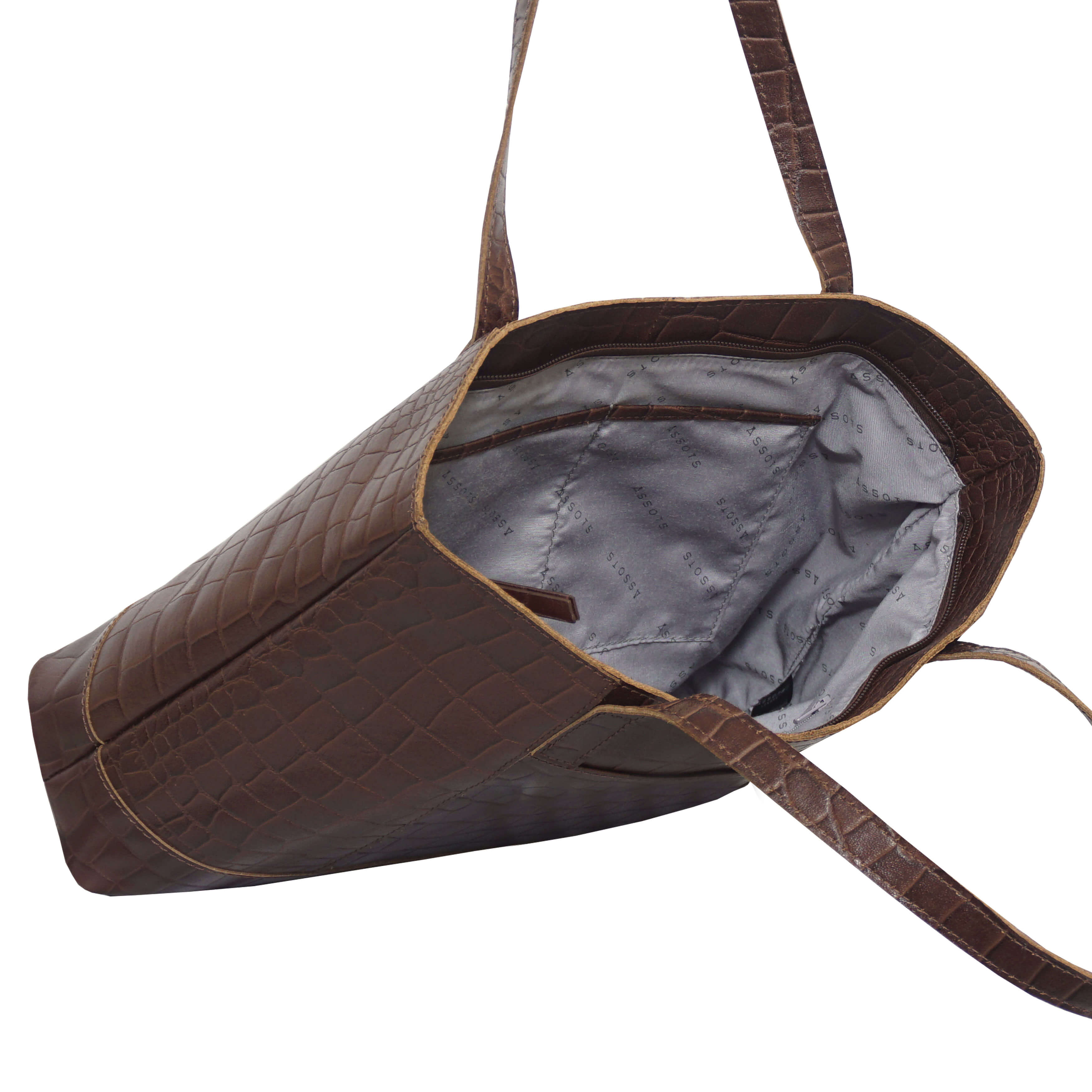 'HELENE' Brown Croc Designer Leather Grab Bag