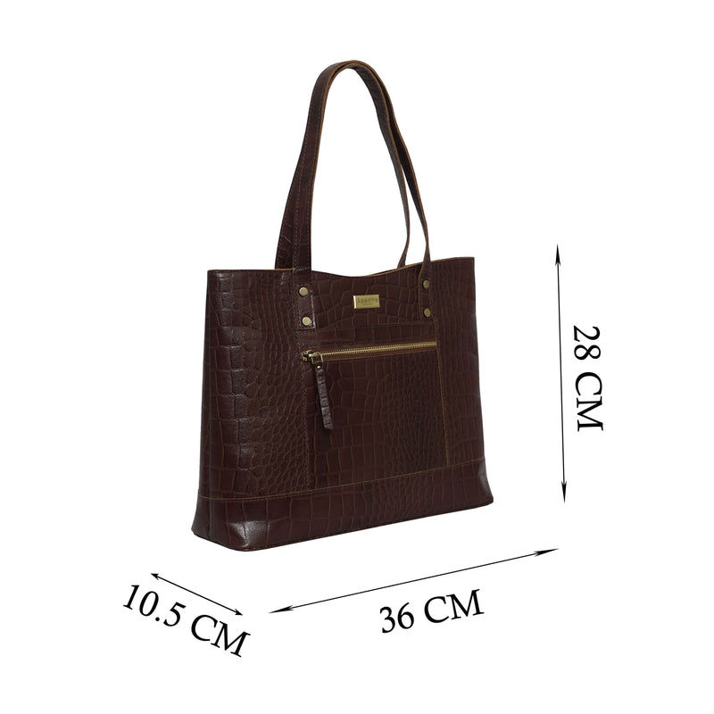 'HELENE' Brown Croc Designer Leather Grab Bag