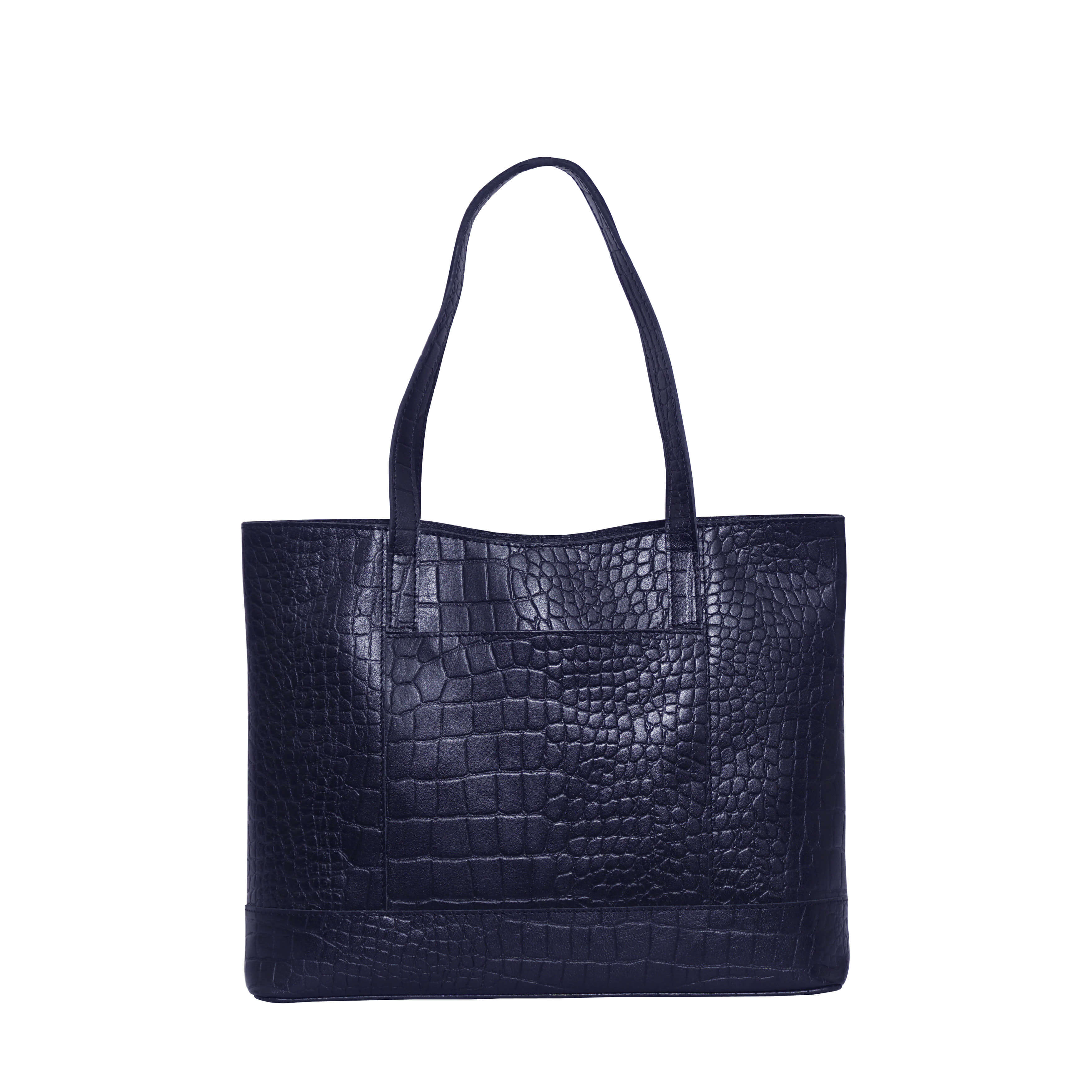 'HELENE' Navy Croc Designer Leather Grab Bag