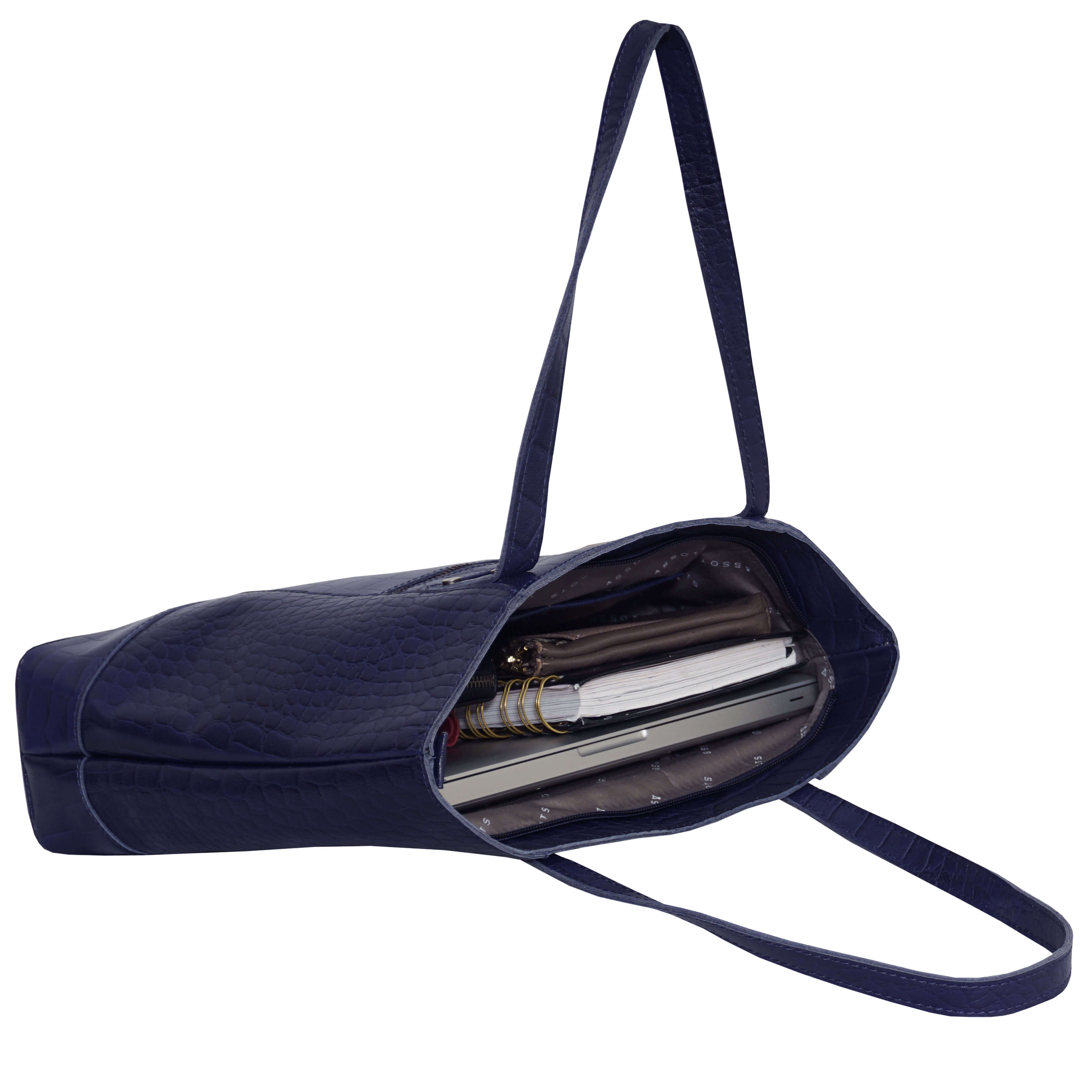 'HELENE' Navy Croc Designer Leather Grab Bag