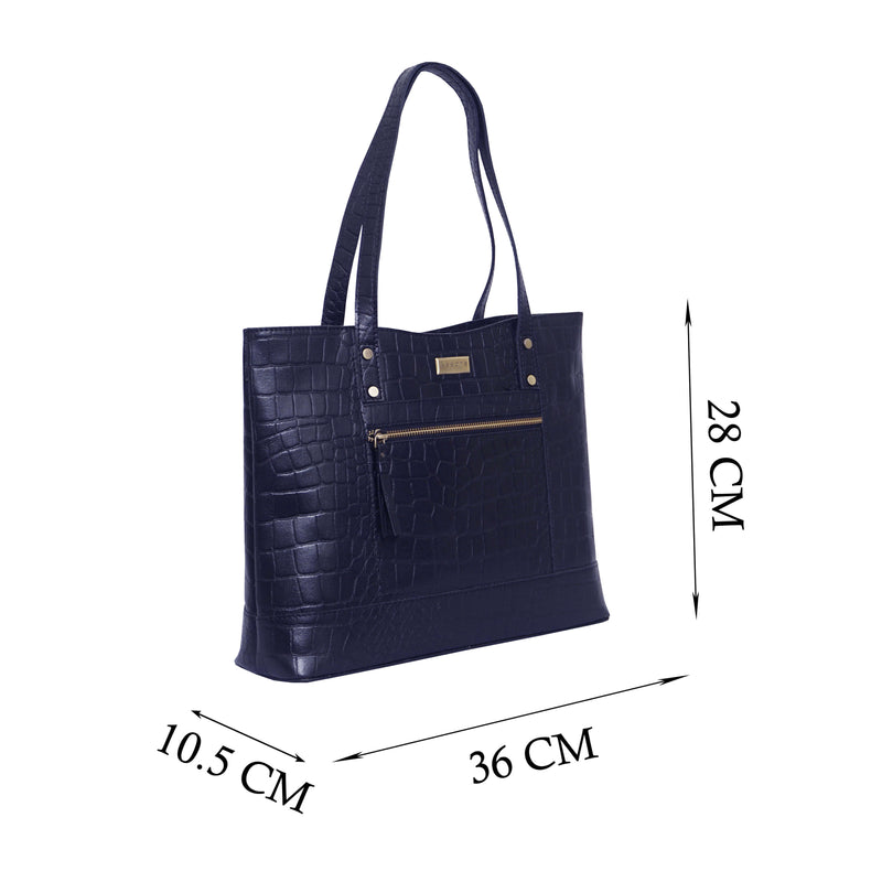 'HELENE' Navy Croc Designer Leather Grab Bag