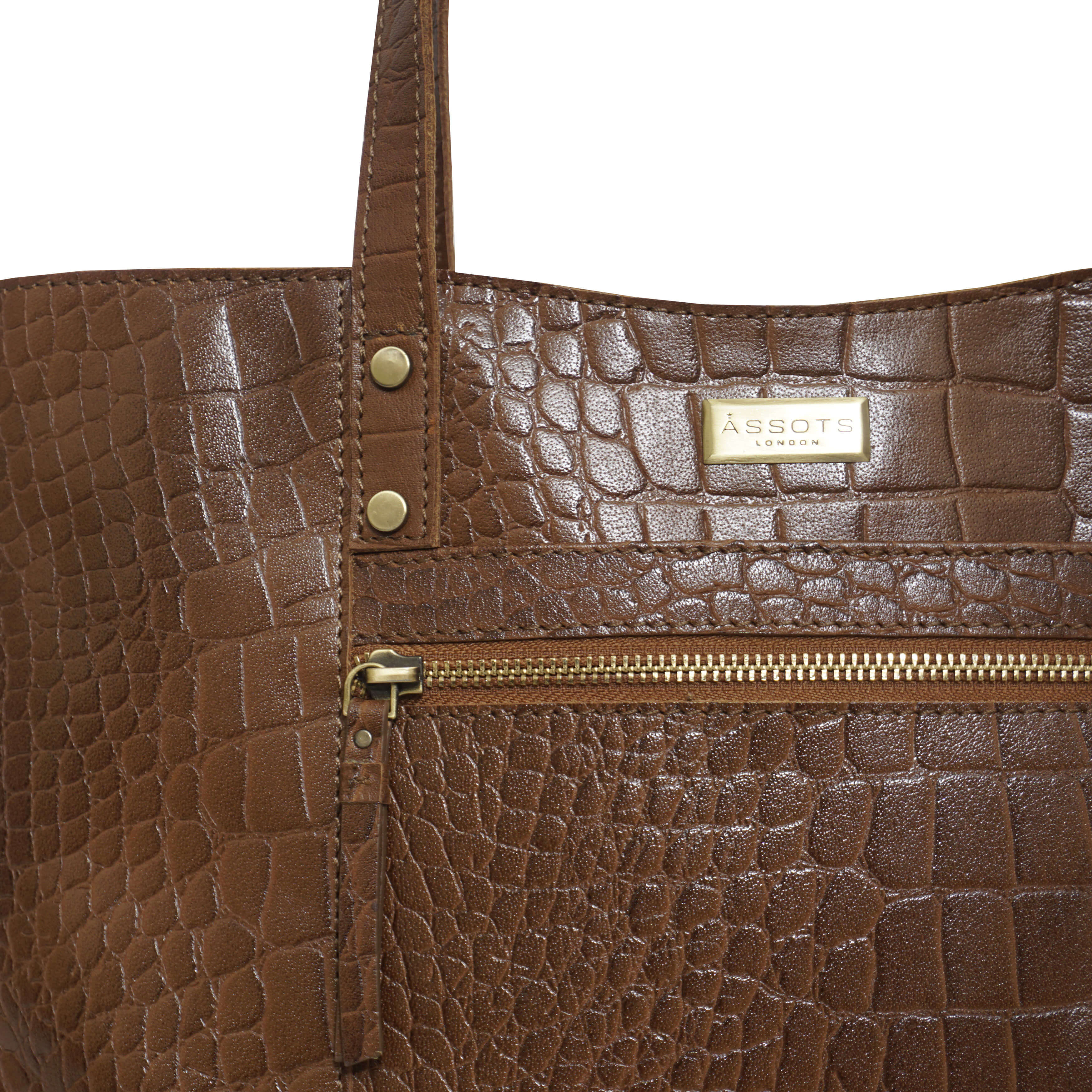 'HELENE' Tan Croc Designer Leather Grab Bag