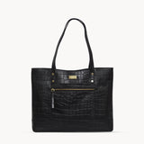 'HELENE' Black Croc Designer Leather Grab Bag