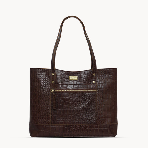 'HELENE' Brown Croc Designer Leather Grab Bag