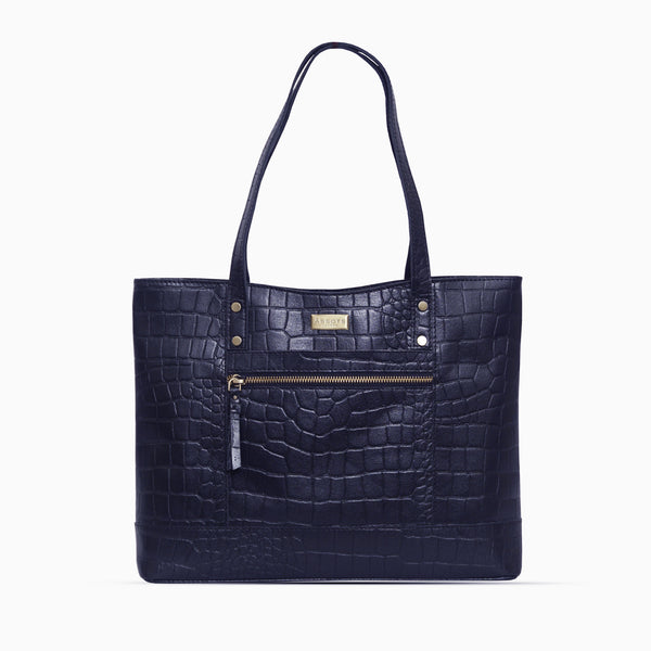 'HELENE' Navy Croc Designer Leather Grab Bag