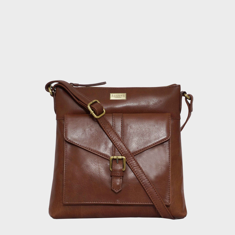 Brown Real Leather Lightweight Travel Crossbody Bag For Women UK by Assots London