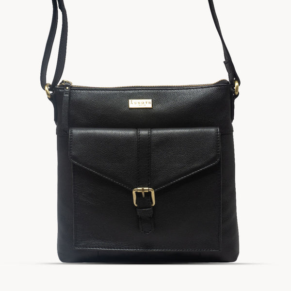 'HOXTON' Black Vintage Leather Crossbody Sling Bag