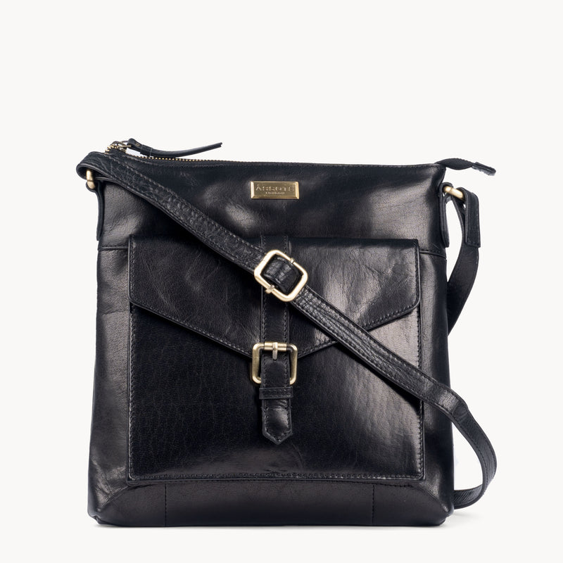 'HOXTON' Black Vintage Leather Crossbody Sling Bag