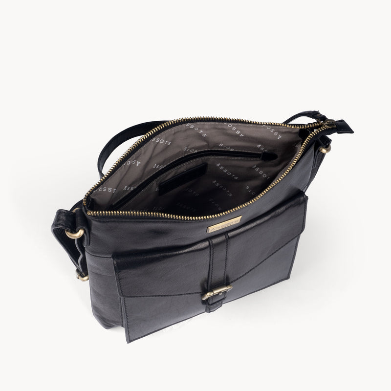 'HOXTON' Black Vintage Leather Crossbody Sling Bag