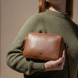 'AVON' Tan Soft Nappa Full Grain Real Leather Crossbody Bag