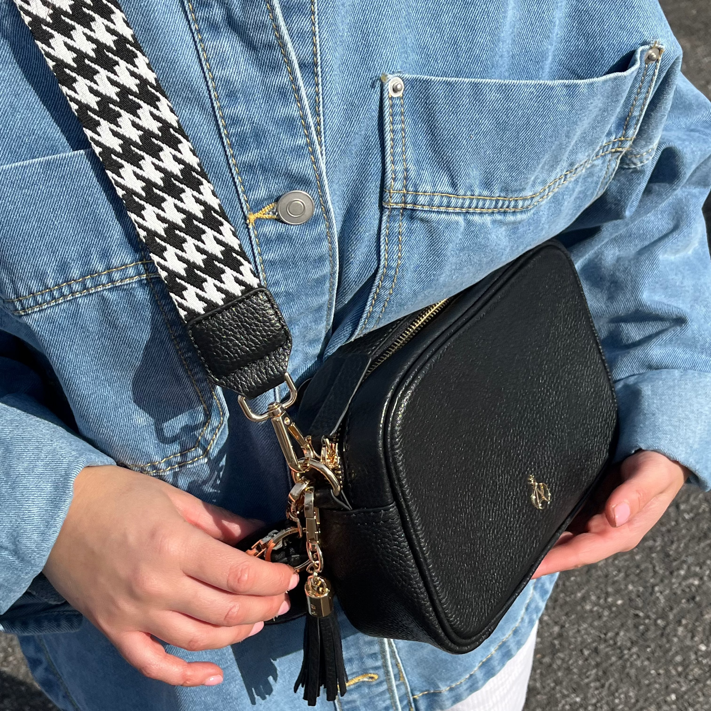 'KENT' Black Pebble Grain Real Leather Crossbody Bag