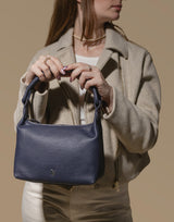 'CITY BAG' Navy Soft Pebble Grain Real Leather Shoulder Bag