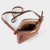 'RUE' Brown Polished VT Real Leather Crossbody Bag