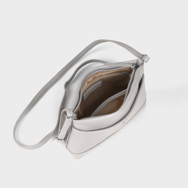 'SANDRA' Ice Grey Soft Nappa Full Grain Real Leather Crossbody Bag