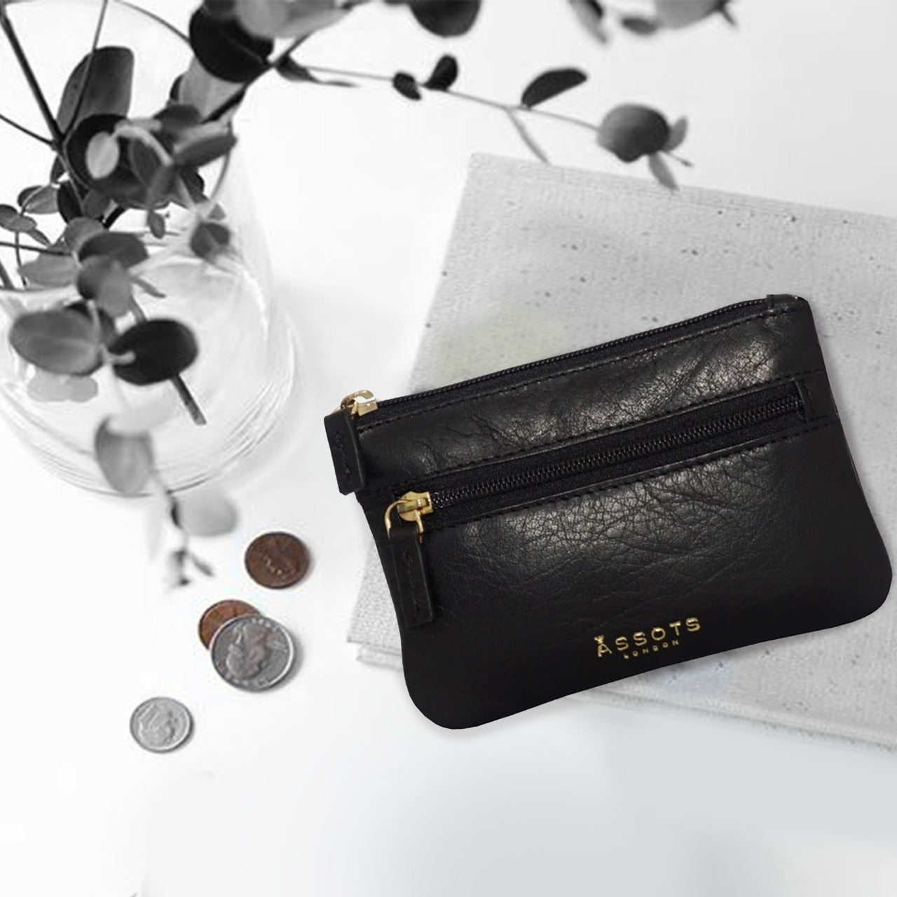 'MARY' Black Soft Small Leather Coin Purse