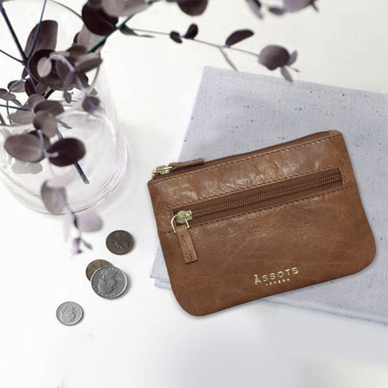 'MARY' Tan Soft Small Leather Coin Purse