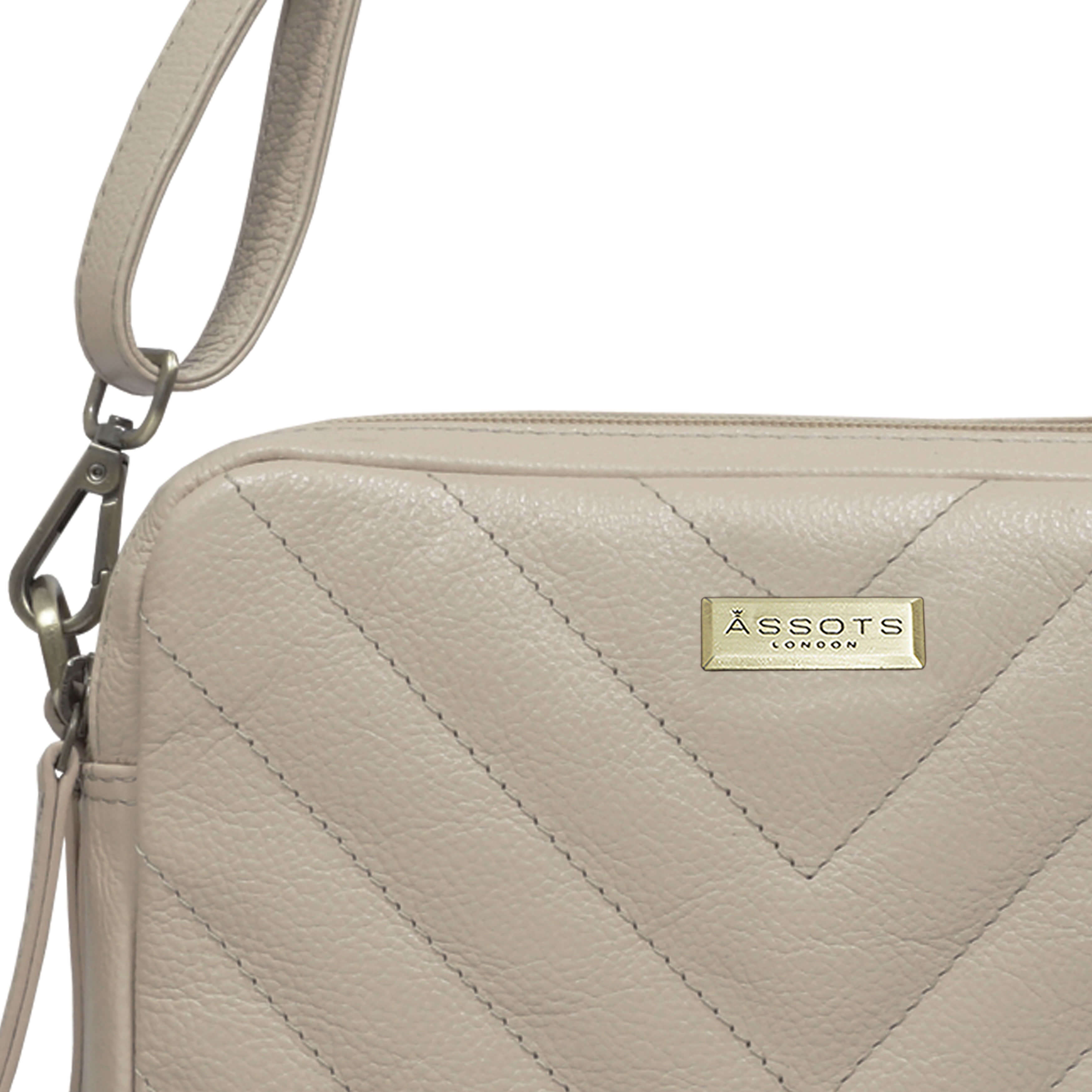 'IRIS' Cream Quilted Soft Pebble Grain Leather Crossbody Bag