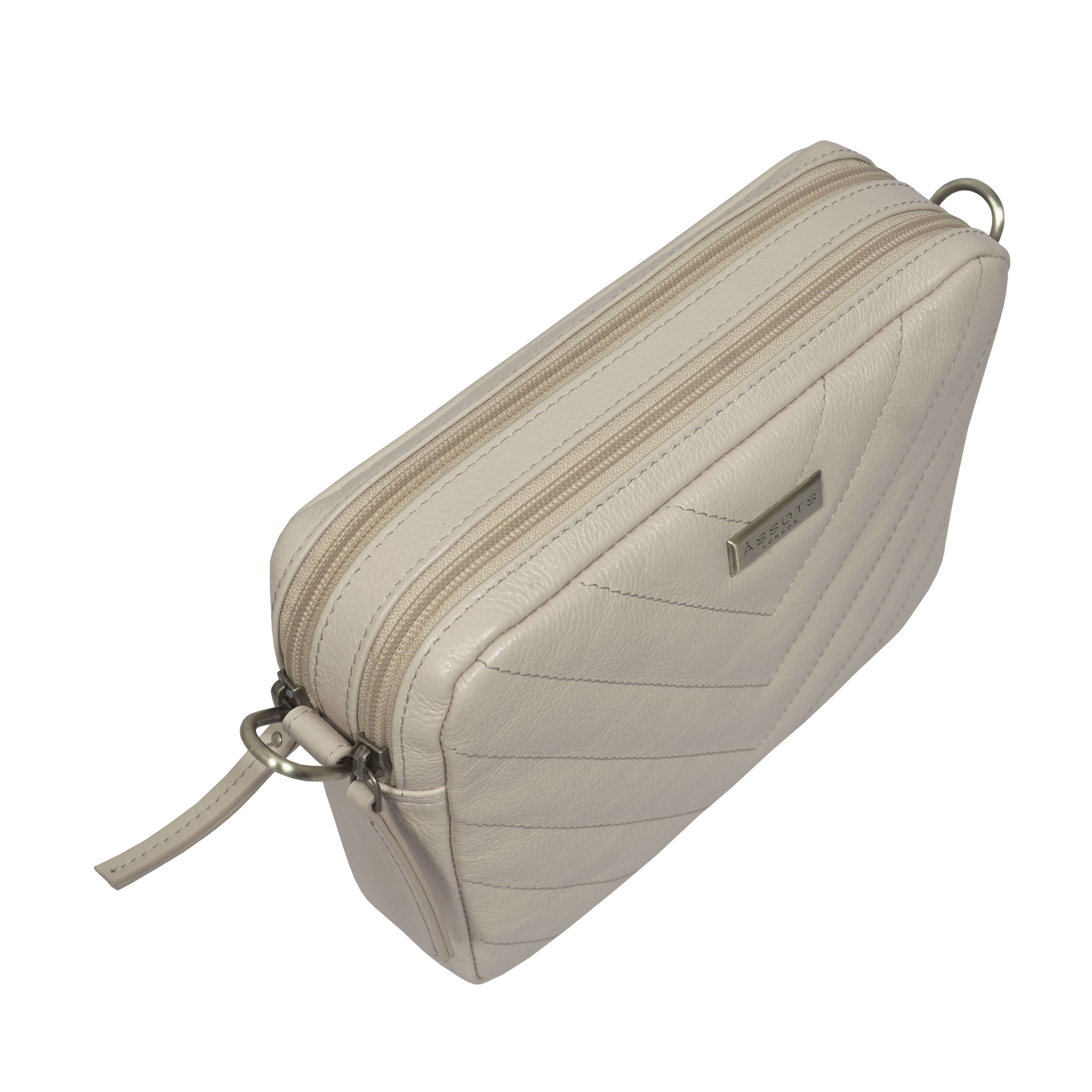 'IRIS' Cream Quilted Soft Pebble Grain Leather Crossbody Bag