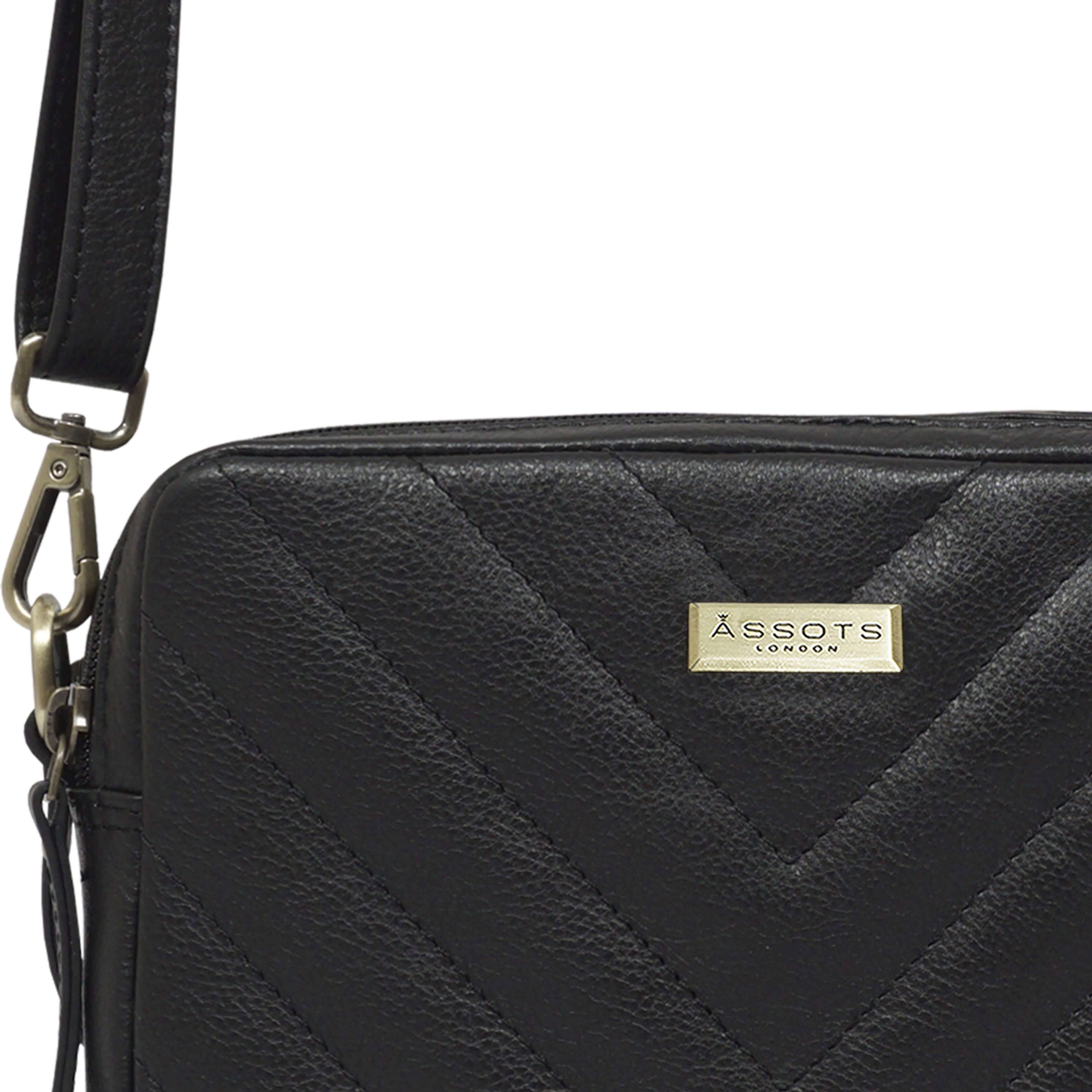 'IRIS' Black Quilted Soft Pebble Grain Leather Crossbody Bag