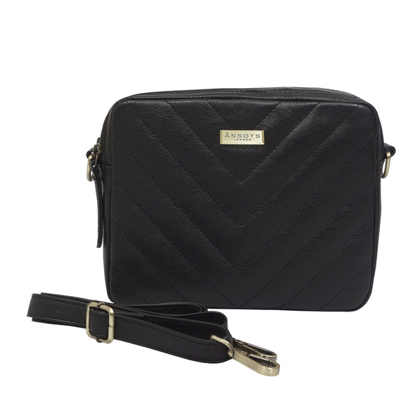 'IRIS' Black Quilted Soft Pebble Grain Leather Crossbody Bag