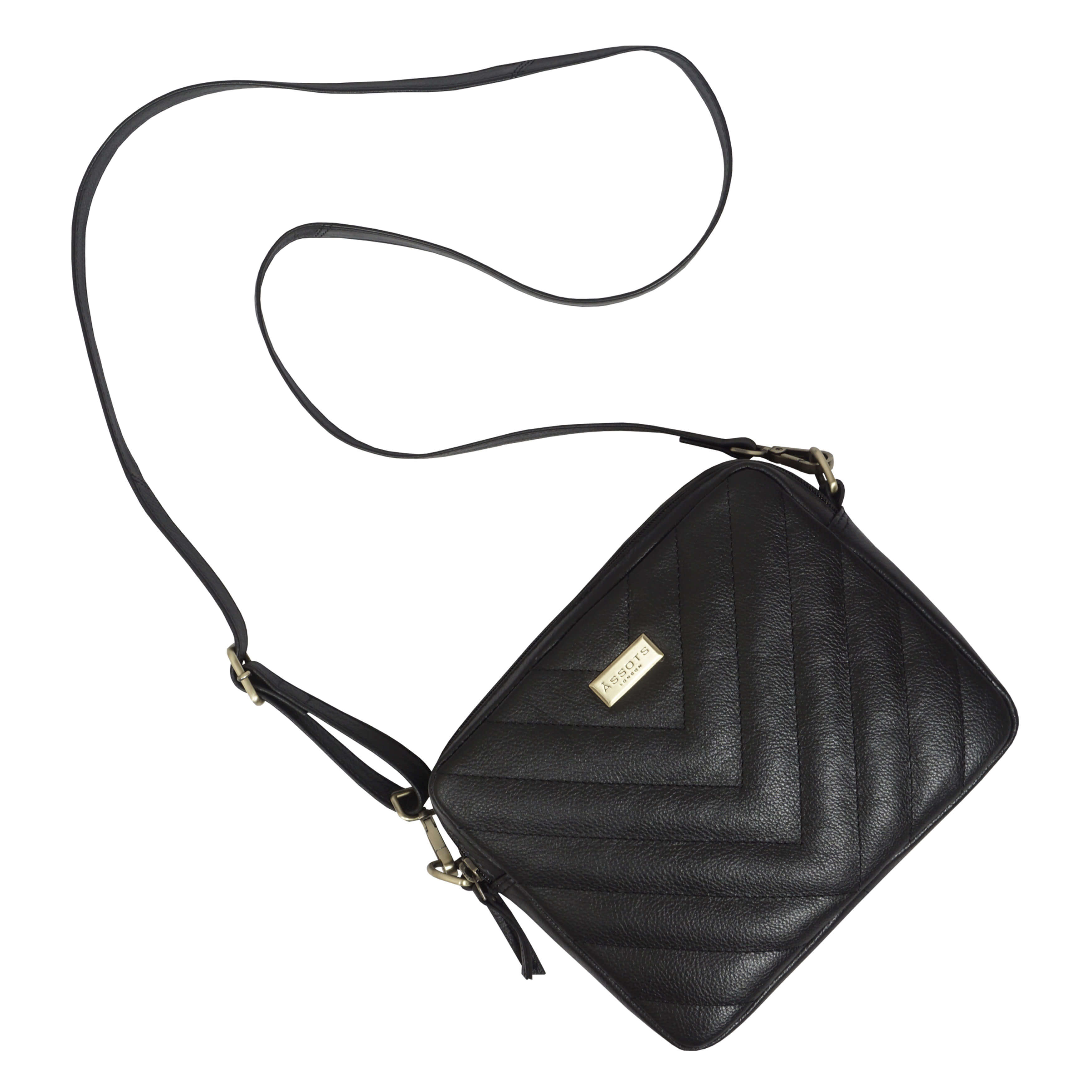 'IRIS' Black Quilted Soft Pebble Grain Leather Crossbody Bag