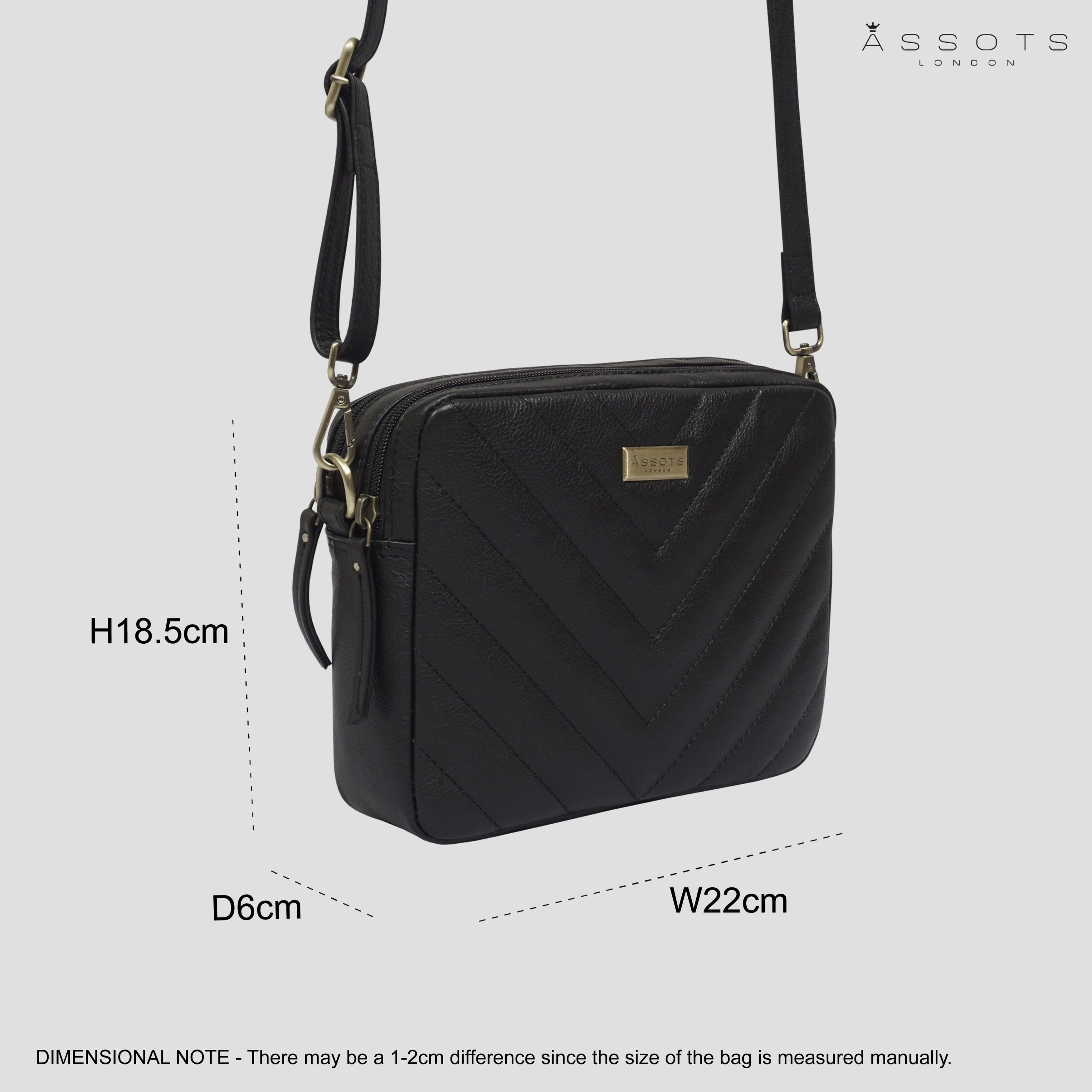 'IRIS' Black Quilted Soft Pebble Grain Leather Crossbody Bag