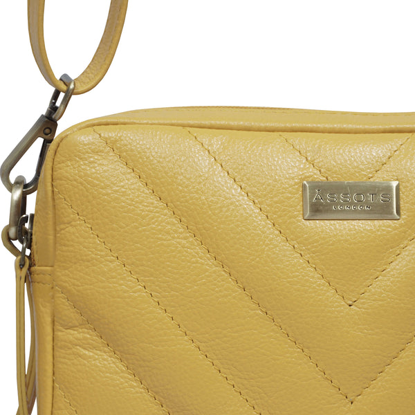 'IRIS' Mustard Quilted Soft Pebble Grain Leather Crossbody Bag