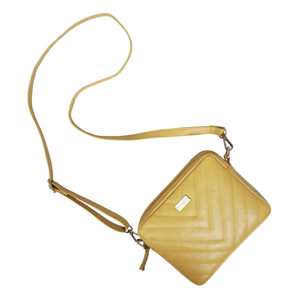 'IRIS' Mustard Quilted Soft Pebble Grain Leather Crossbody Bag