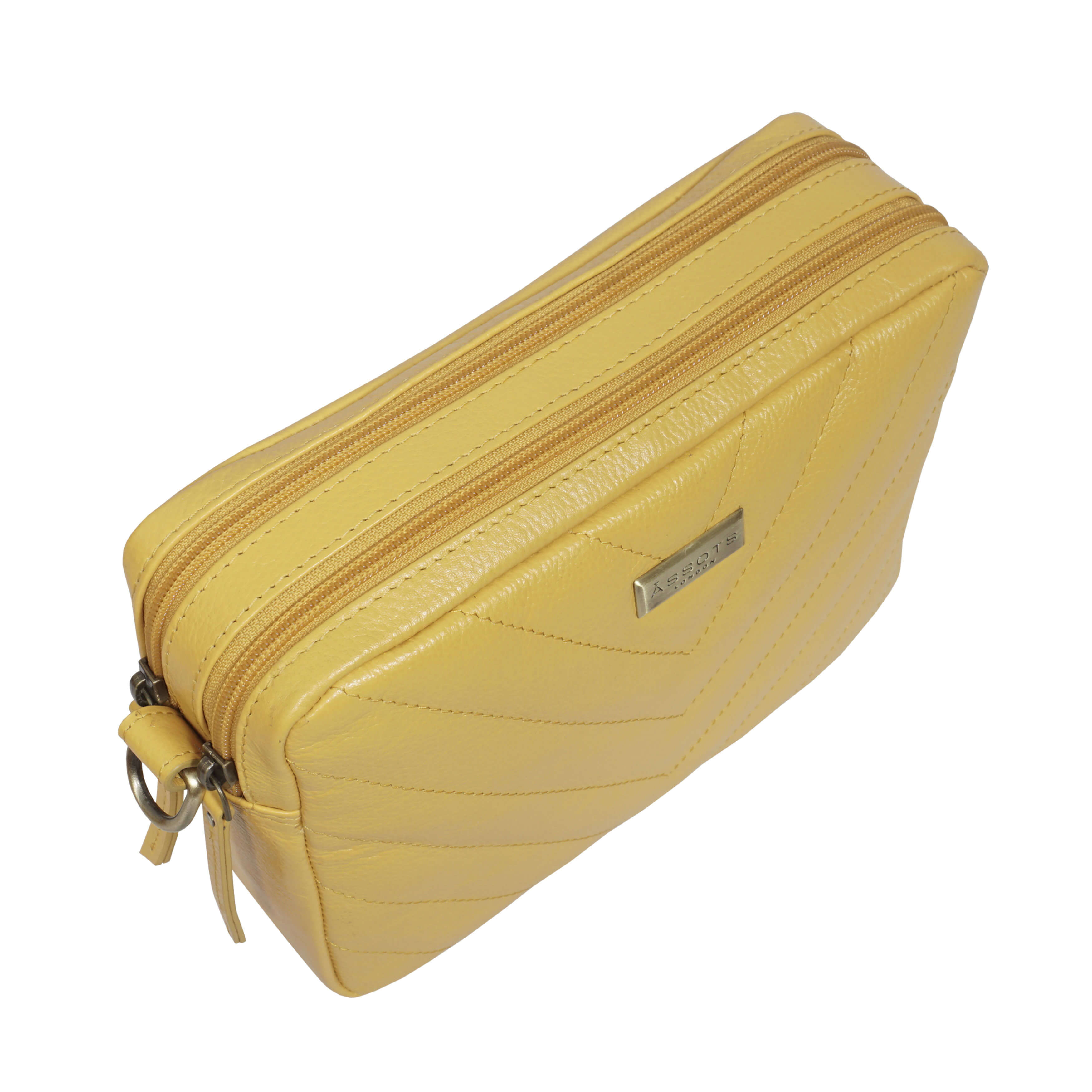 'IRIS' Mustard Quilted Soft Pebble Grain Leather Crossbody Bag