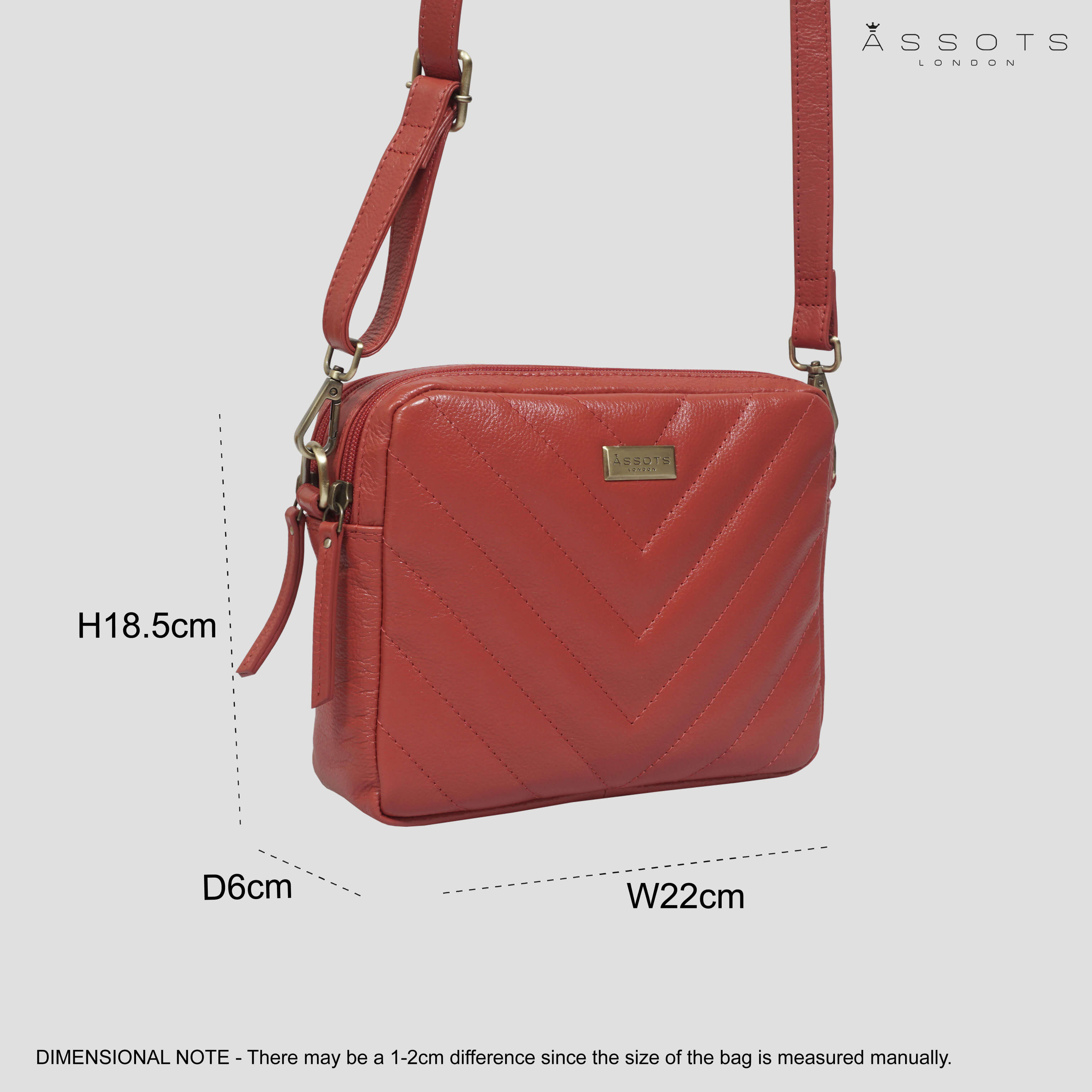 'IRIS' Red Quilted Soft Pebble Grain Leather Crossbody Bag