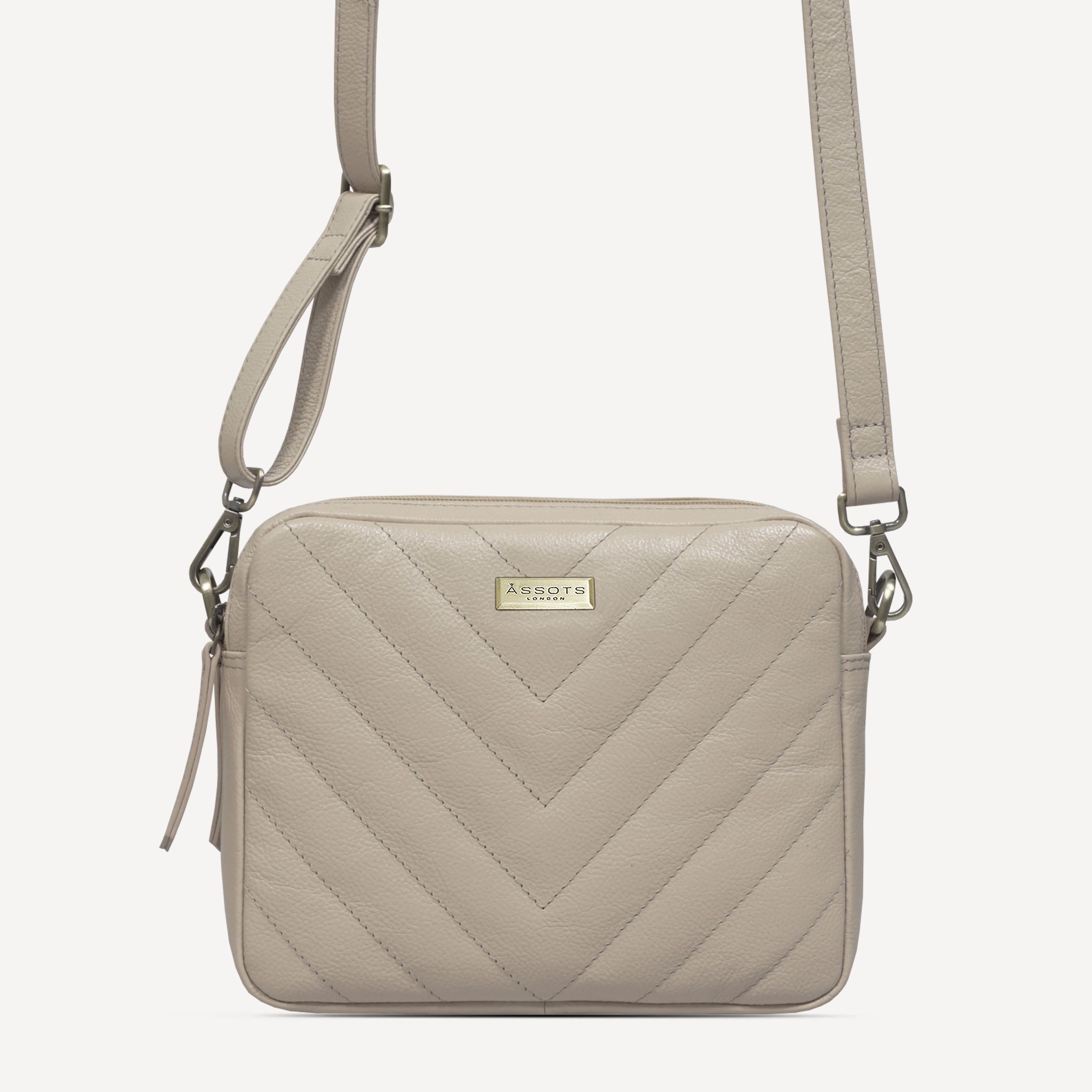 'IRIS' Cream Quilted Soft Pebble Grain Leather Crossbody Bag