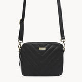 'IRIS' Black Quilted Soft Pebble Grain Leather Crossbody Bag