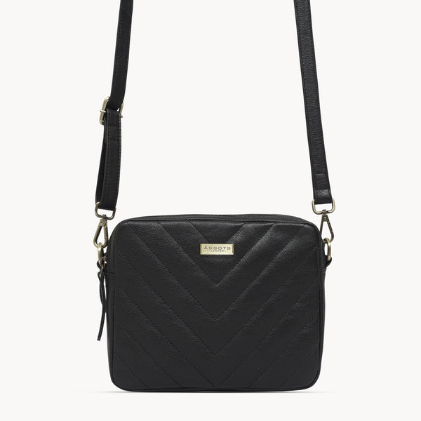 'IRIS' Black Quilted Soft Pebble Grain Leather Crossbody Bag