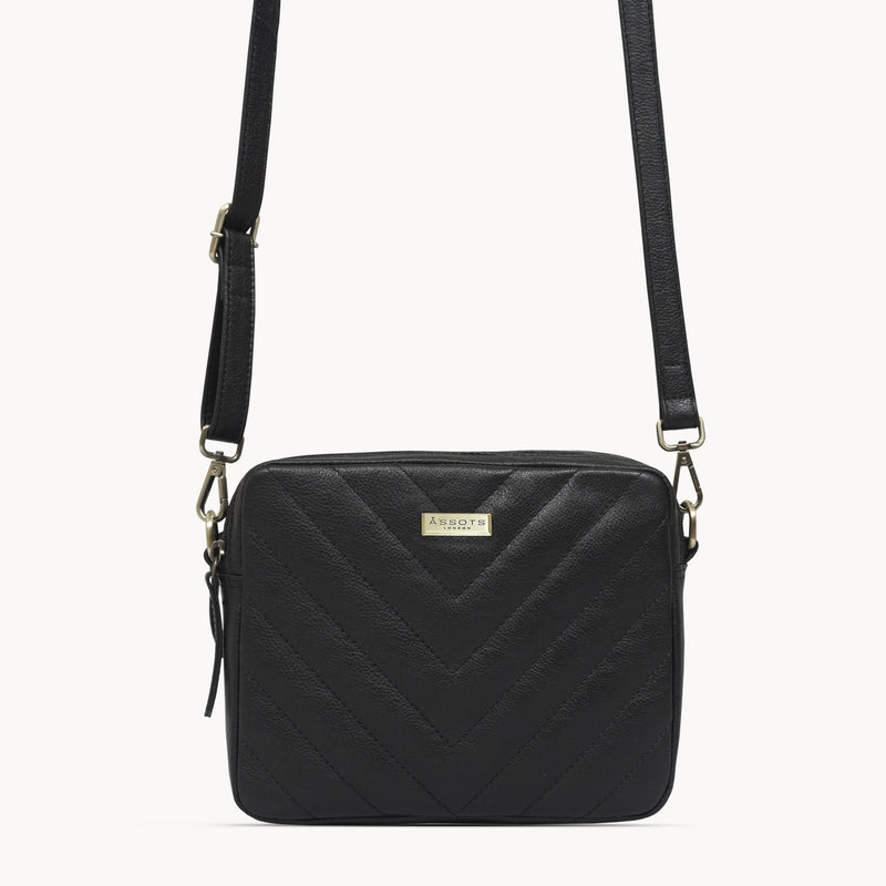 'IRIS' Black Quilted Soft Pebble Grain Leather Crossbody Bag