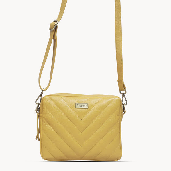 'IRIS' Mustard Quilted Soft Pebble Grain Leather Crossbody Bag