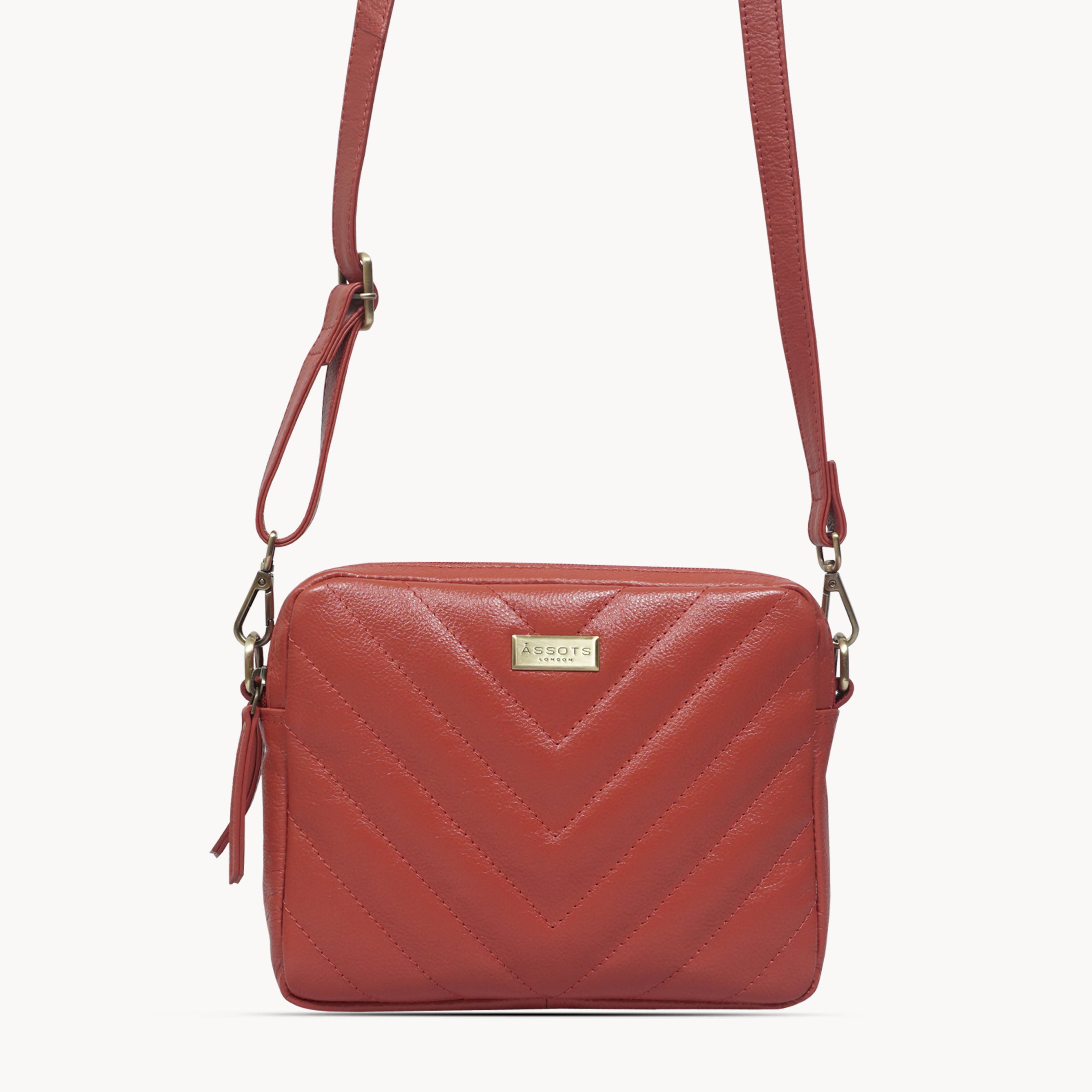 'IRIS' Red Quilted Soft Pebble Grain Leather Crossbody Bag