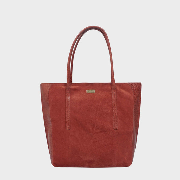 'ISLA' Red Suede + Croc Real Leather Desigacner Large Tote Bag