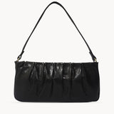 'IVY' Black Vintage Pleated Real Leather Baguette Shoulder Bag
