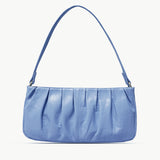 'IVY' Pale Blue Pleated Real Leather Baguette Shoulder Bag
